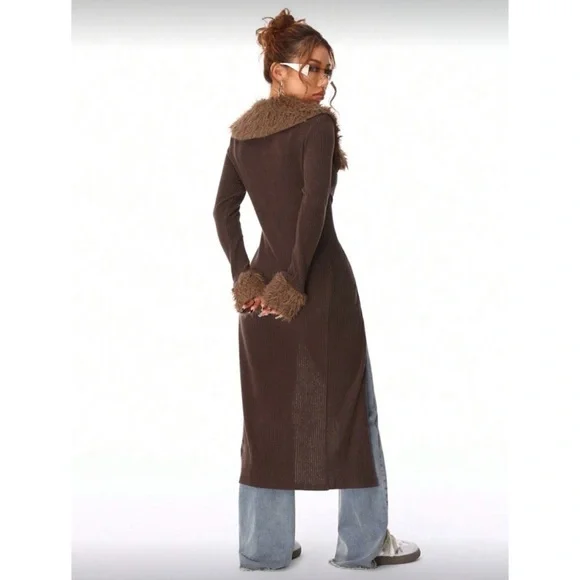 Shein | Long Cardigan with Faux Fur Trim - Picture 2 of 5